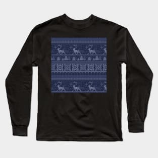 Knitted blue christmas pattern Long Sleeve T-Shirt